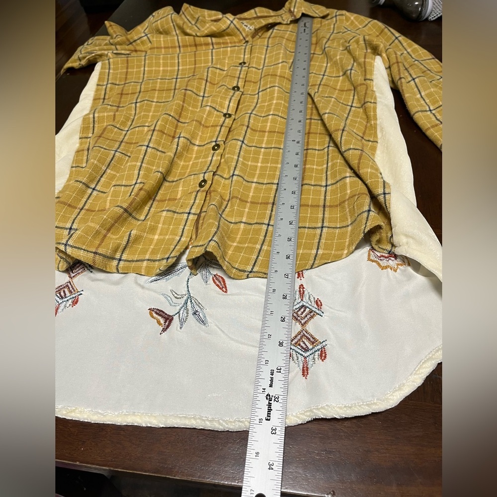 Kyla Seo Embroidered Velvet Back Gold Plaid L Boho Western Prairie Cottagecore - Picture 7 of 9